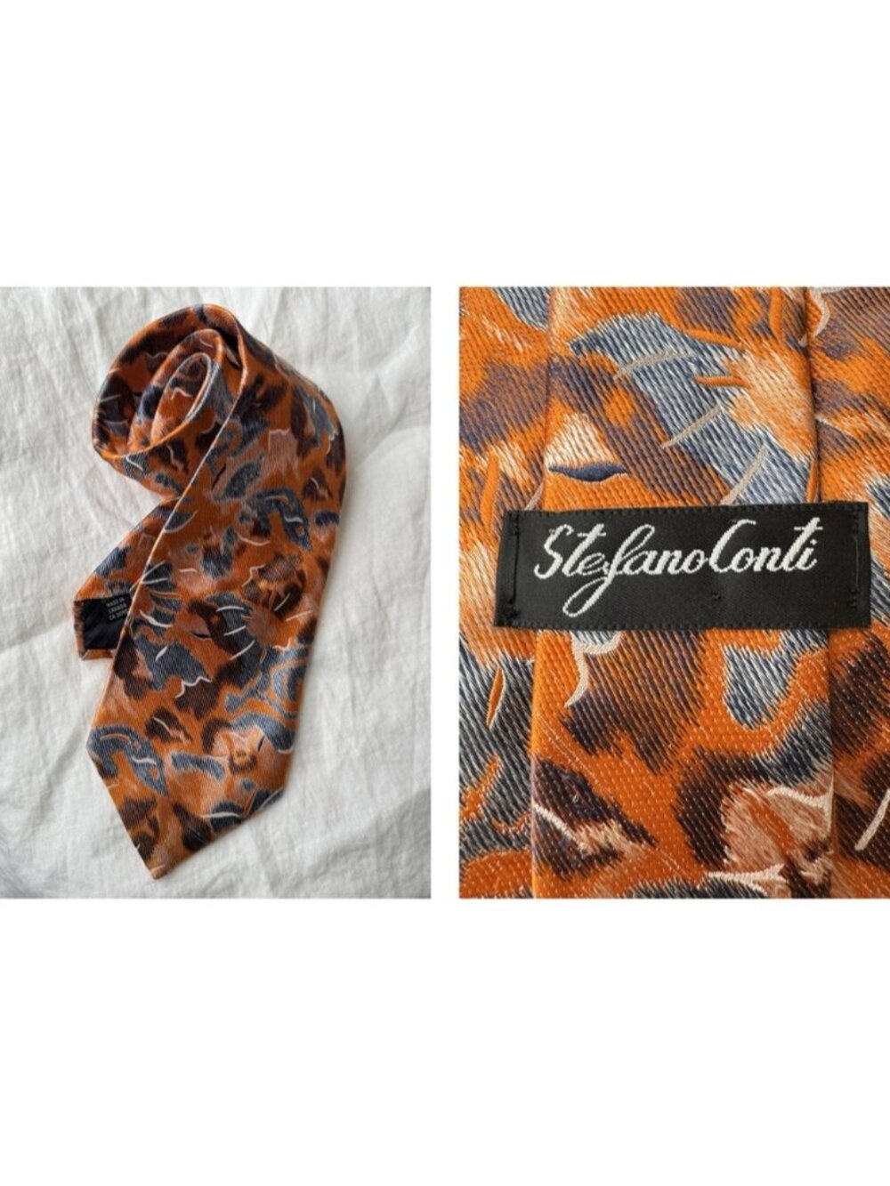 Stefano Conti Orange Floral Silk Tie